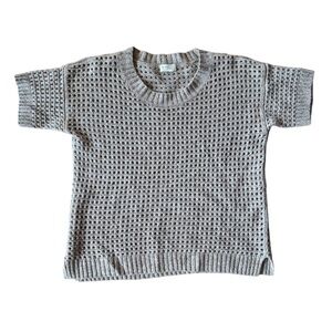 Club Monaco Italian Cashmere Open Knit Sweater Top Short Sleeve Tan XS